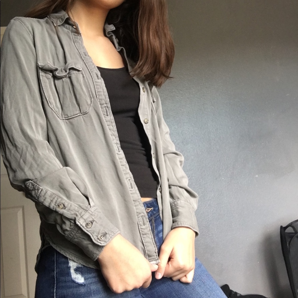 Army green vintage American eagle button up